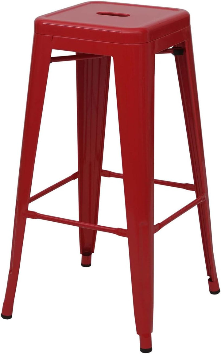 Mendler 4er-Set Barhocker HWC-A73, Barstuhl Tresenhocker, Metall Industriedesign stapelbar - rot, Ro
