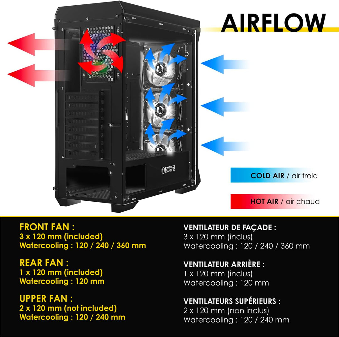 EMPIRE GAMING – Darkwitcher - PC Gehäuse Gamer - ARGB Mittelgrosser Gehäuseturm ATX – Fassade aus Me