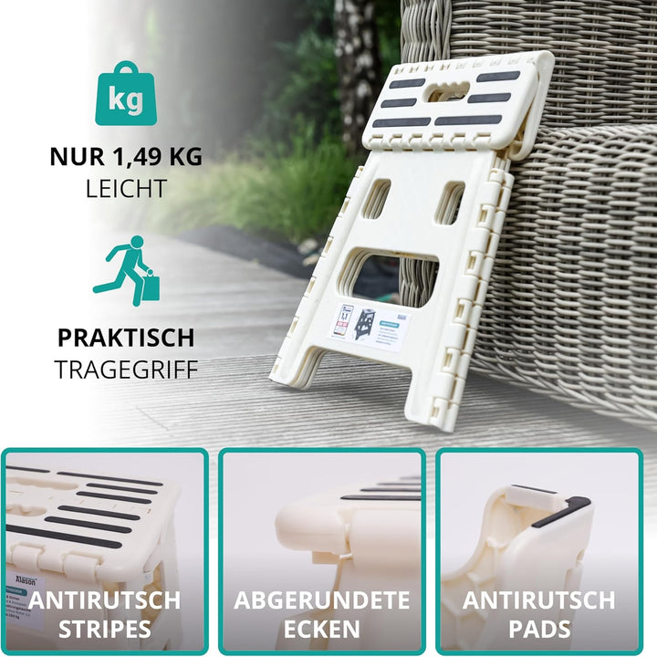 VERGLEICHSSIEGER - Alason® Tritthocker Klappbar 32 cm, Belastbar bis 165 kg – Mit Aufhängehaken & Au