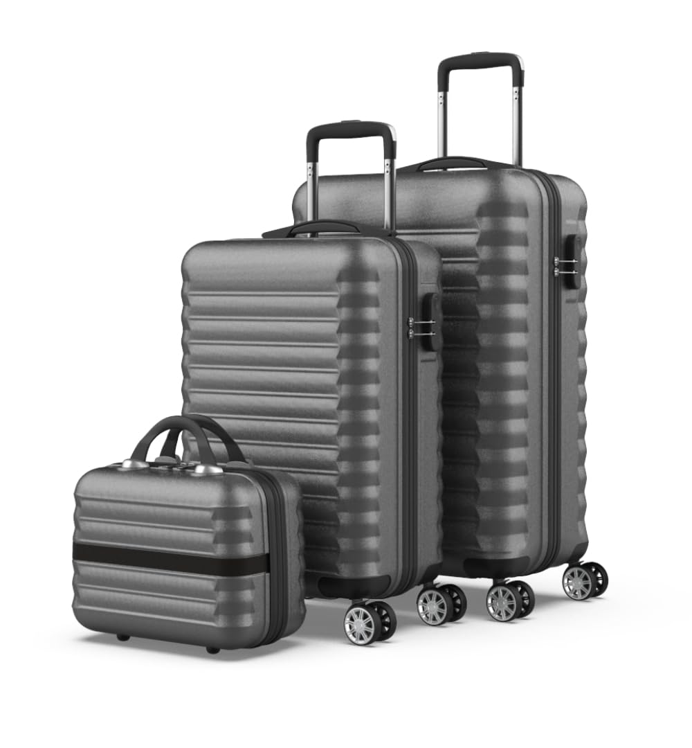 NUMADA - Gepäck-Set und Kulturbeutel 3 Stück Grau, mittel 63cm, klein 53cm und Kulturbeutel, ABS, st