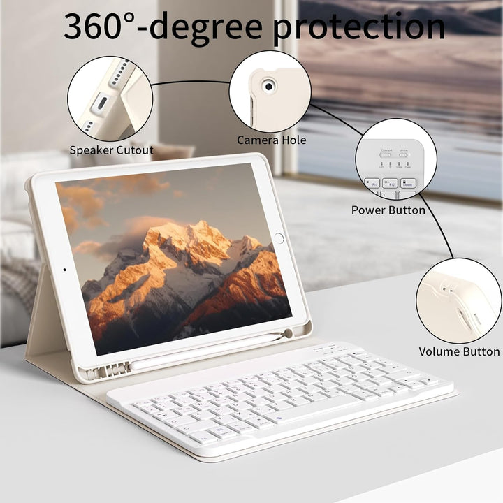 zoyu Hülle mit Tastatur für iPad 9./8./7. Generation 10,2 Zoll 2021/2020/2019, Abnehmbare kabellose