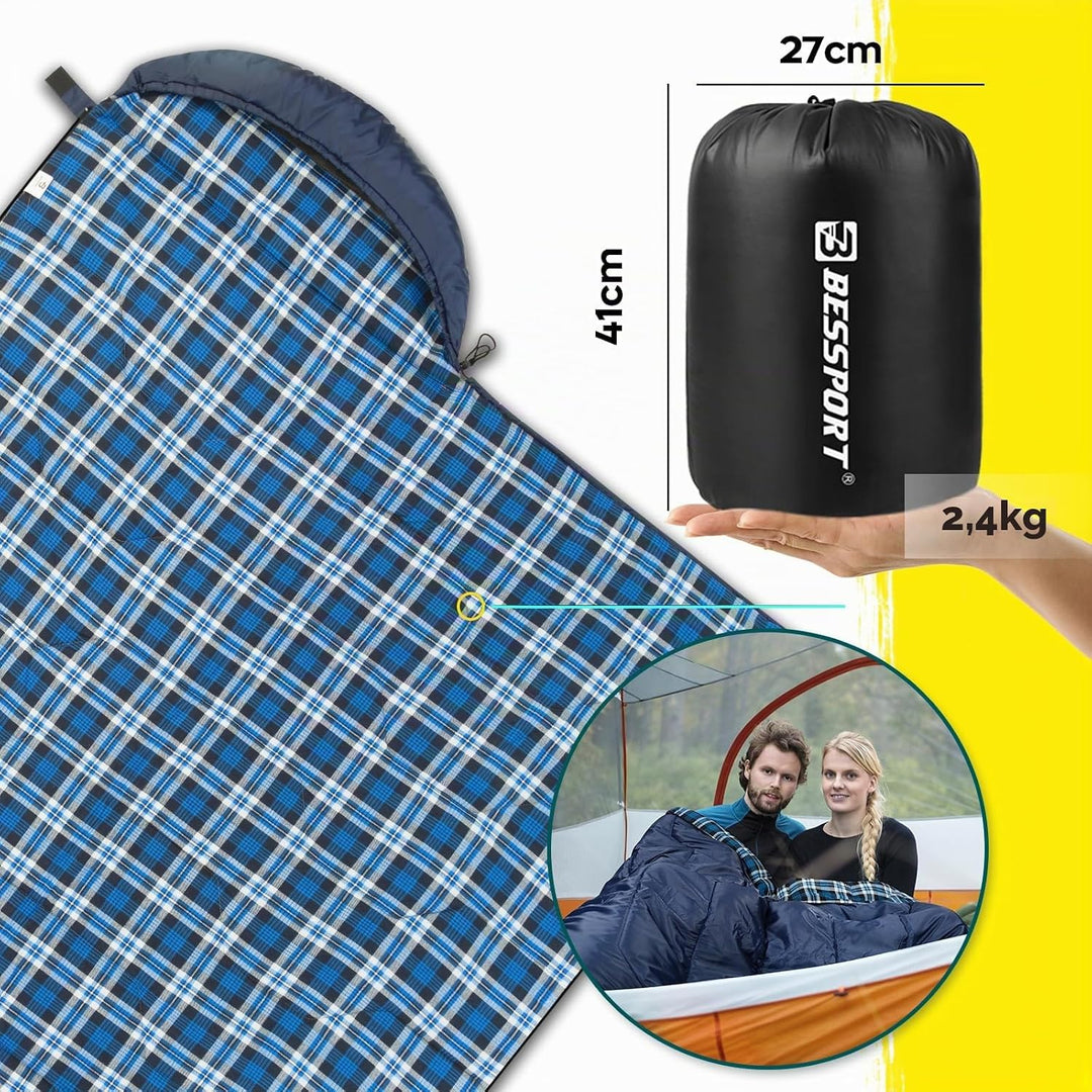 Bessport Schlafsack Flannel für Camping 3-4 Jahreszeiten - 10 °C-20°C | Winter Schlafsack Leichtgewi