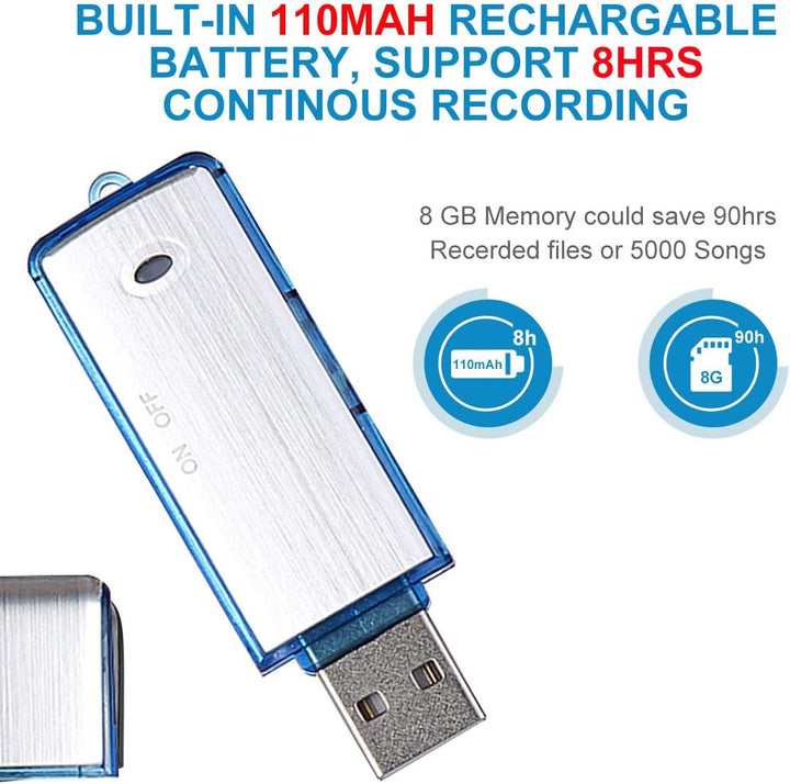 Lychee Digitales Diktiergerät Aufnahmegerät Mini Sprachrekorder 8GB - 90 Stunden Wiederaufladbare Tr