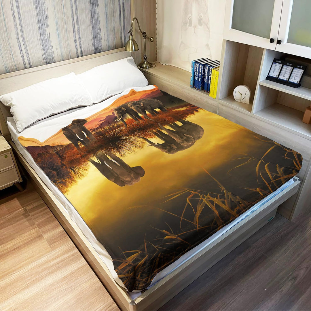 YISUMEI Kuscheldecke Gelbe Elefante Reflexion Decke Flauschige Weich Fleecedecke für Sofa Bett 150x2