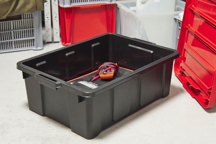 Iris Ohyama Heavy Duty Organisation Boxes, 43L, 4er-Set, Rot, Gross, Robust, Stapelbar, Aufbewahrung