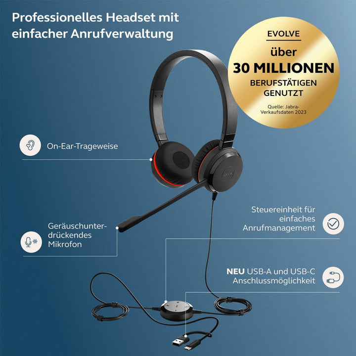 Jabra Evolve 20 Stereo Headset - Unified Communication Zertifizierte Kopfhörer für VoIP Softphone mi