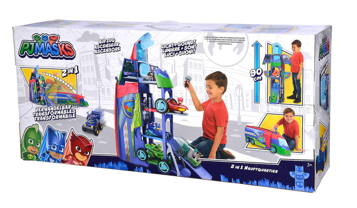 Simba 109402466 - PJ Masks Verwandelbares Hauptquartier, Fahrzeug, 2-in-1, transformiert sich, mit L
