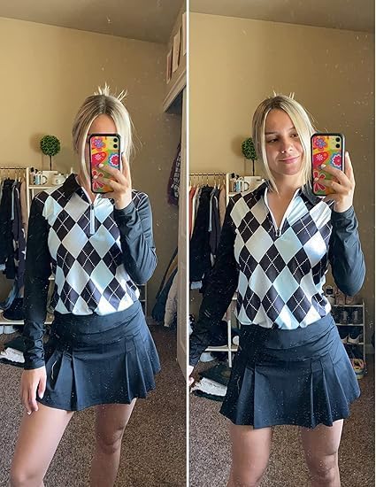 Soneven 1/4 Reissverschluss Golf Poloshirt Damen Langarm Polohemd Sport Polo Langarmshirt Damen Spor