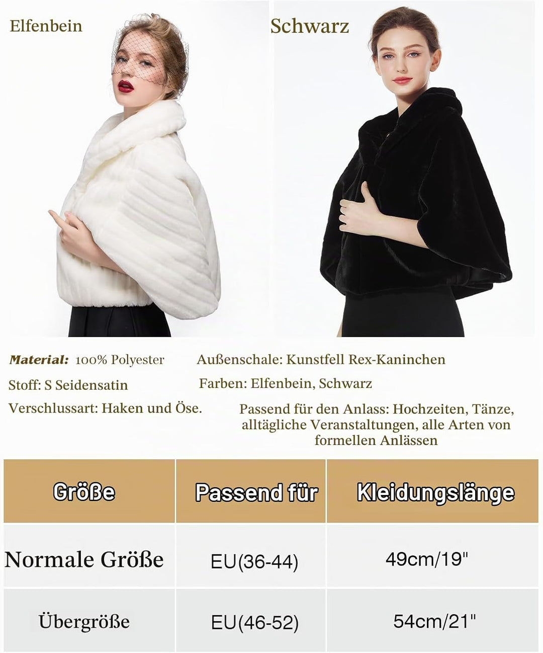 BEAUTELICATE Kunstpelz Bolero Schal Stola Pelz Cape Damen Braut Elfenbein Brautschal Brautjacke fur