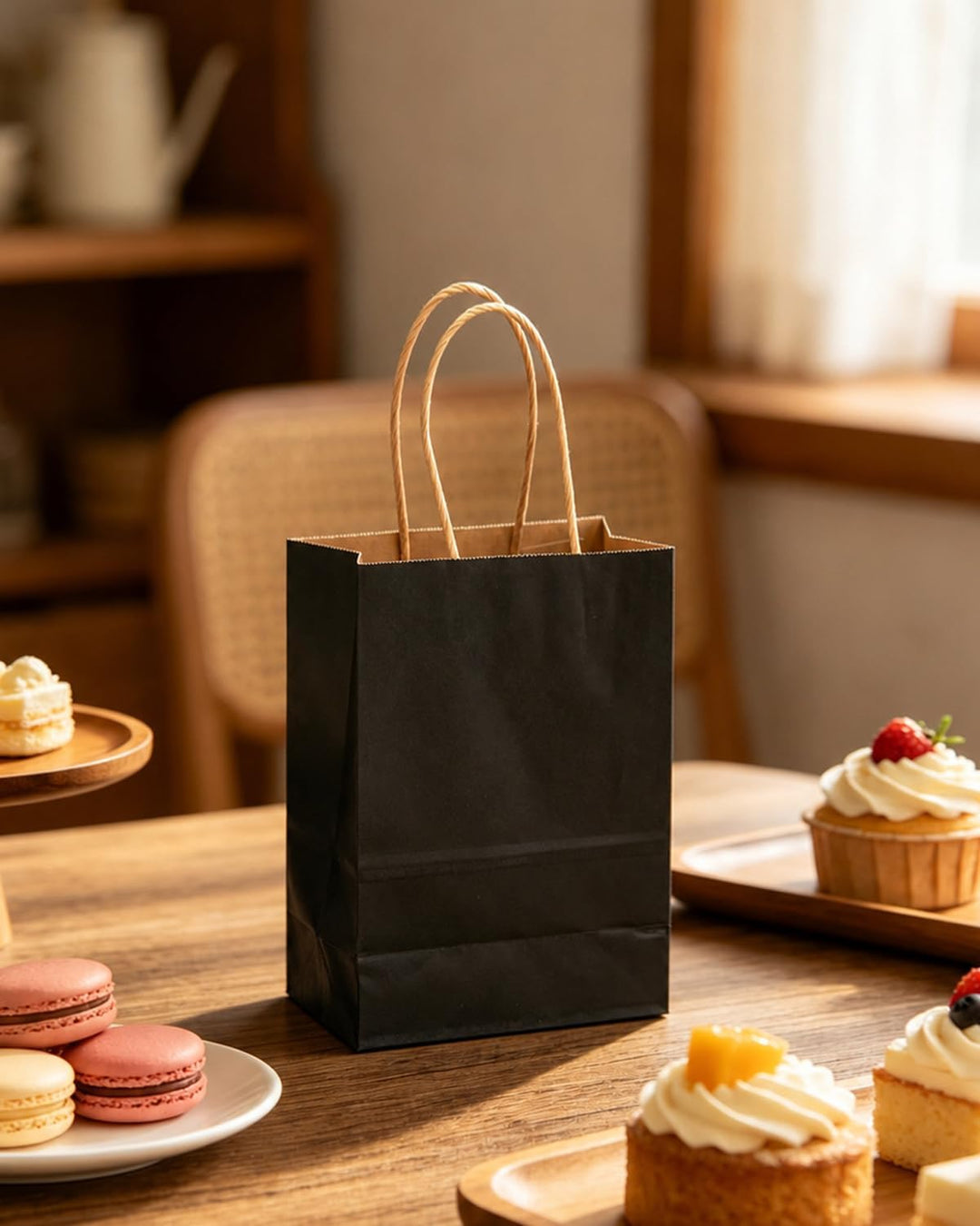 Gcardist 50 Stück Mini-Geschenktüten Schwarz-Geschenktüten aus Papier mit Henkeln–Tasche Partygesche