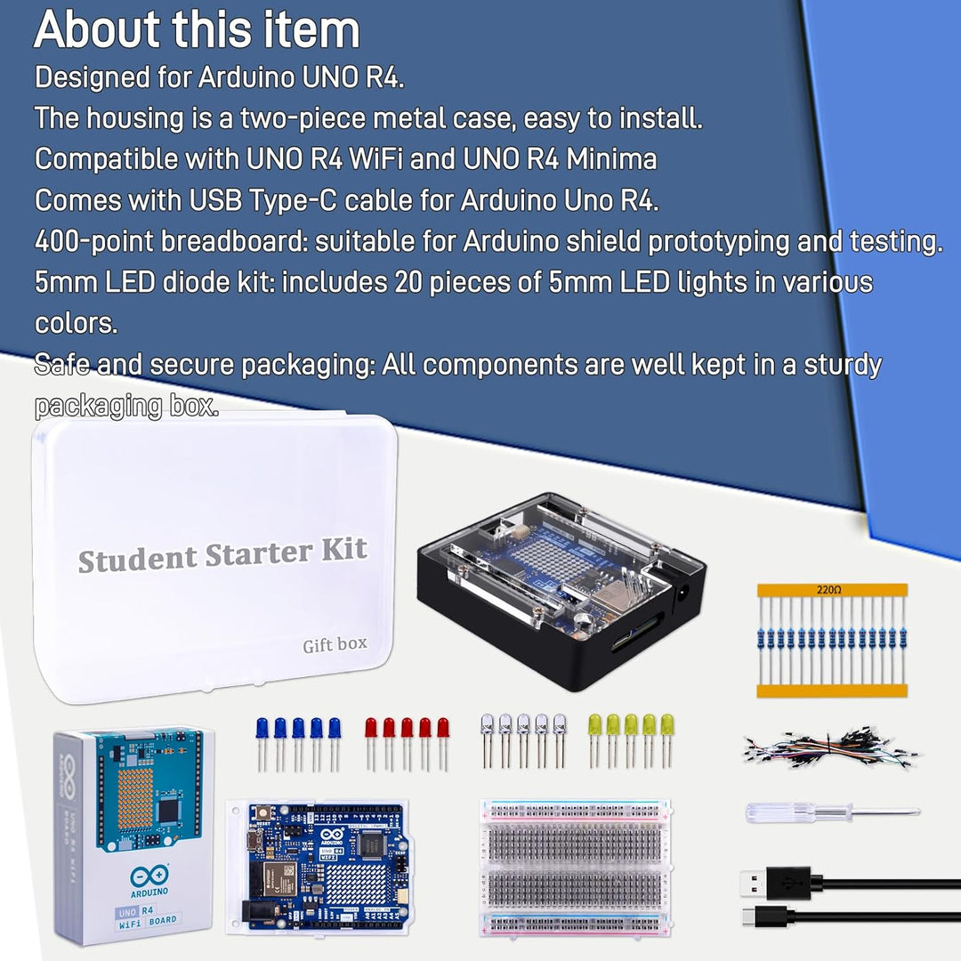 GeeekPi Studenten-Starter-Kit für Arduino UNO R4 WiFi mit offizieller UNO R4 WiFi-Karte, Metallgehäu