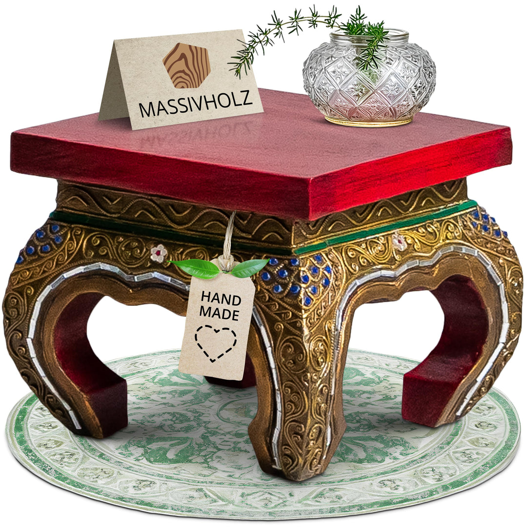 livasia Opiumtisch aus Massivholz – 24x24x20cm – Handgeschnitzter Beistelltisch Holz aus Thailand, N