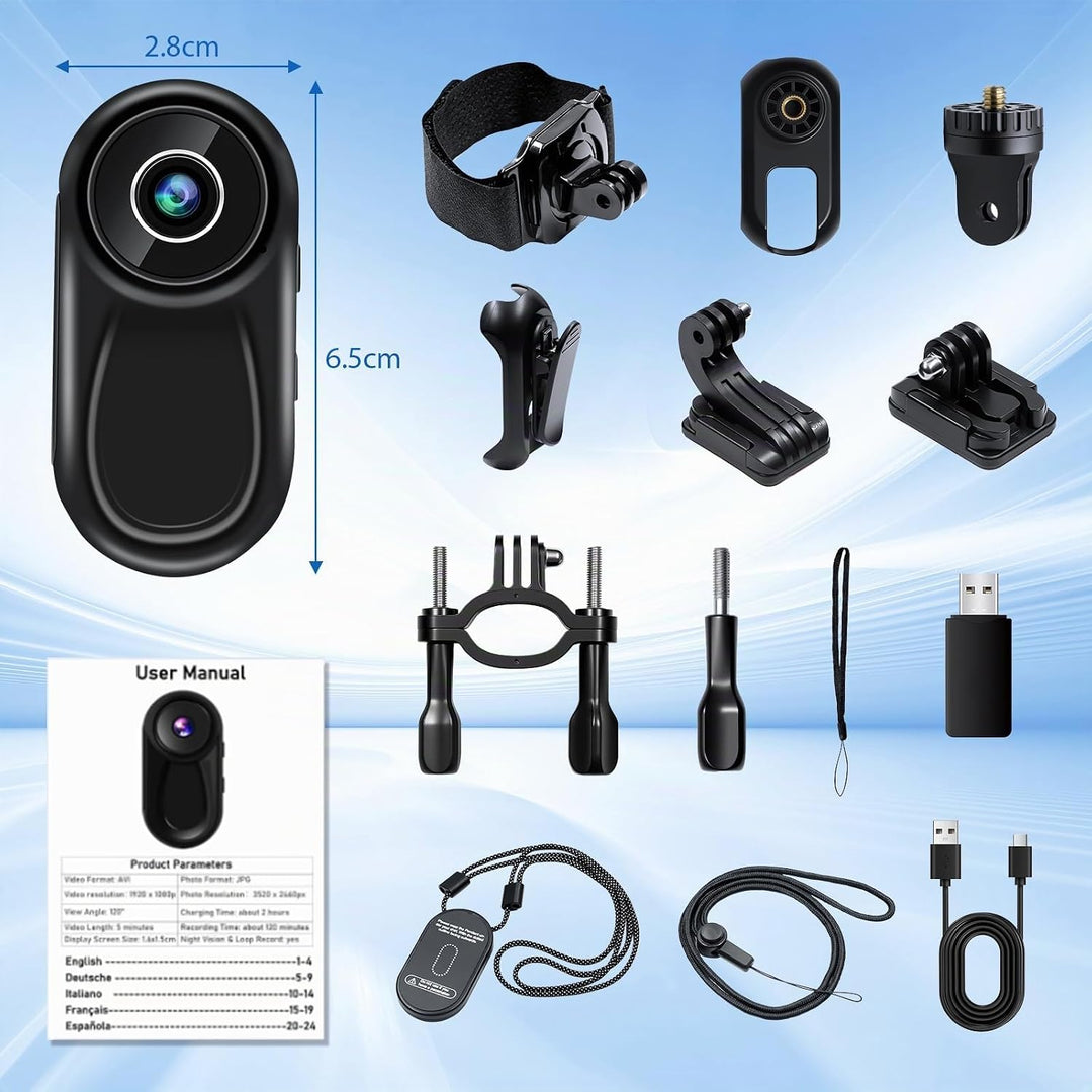 TANGMI Mini Kamera Action, Magnetische Halterung Mini Action Cam Bodycam, Integrierter Bildschirm Ac