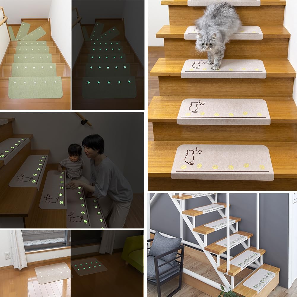 FuKuEn Beige Stufenmatten Leuchtend Waschbar Rutschmatte Treppenstufen Selbstklebend Stufenmatten Zu