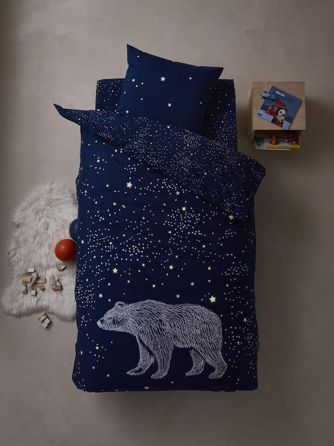 Vertbaudet Bettwäsche-Set für Kinder,Eisbär dunkelblau 140X150 - Kissen 63X63 140X150 - KISSEN 63X63