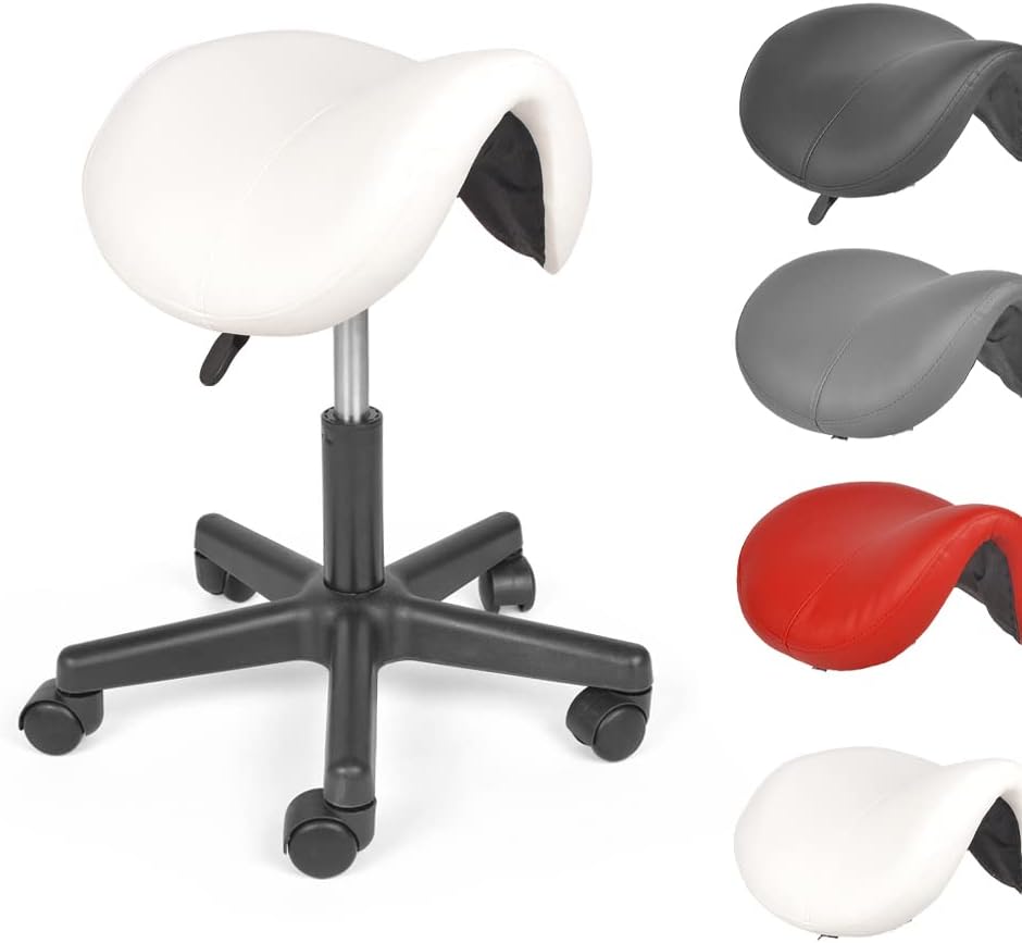 Mingone Sattelhocker Weiss Arbeitshocker 360° Drehbarer Hocker Ergonomischer Sitzhocker Höhenverstel