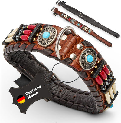 MICHUR Carlota Halsband Indianer, Hundehalsband Leder Braun, Lederhalsband Hund, Halsband, MIT TÜRKI