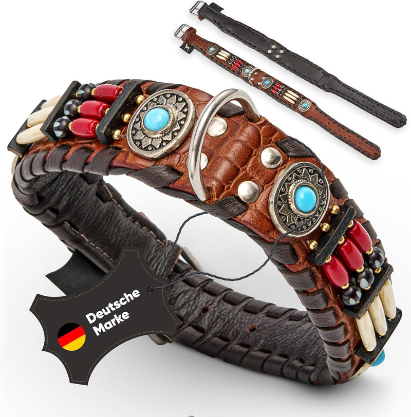 MICHUR Carlota Halsband Indianer, Hundehalsband Leder Braun, Lederhalsband Hund, Halsband, MIT TÜRKI