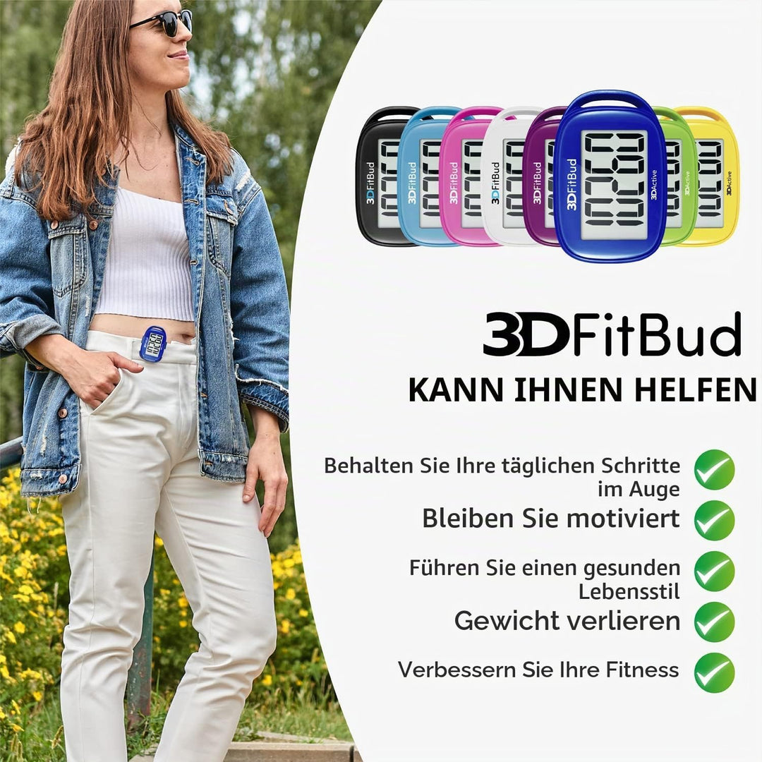 3DFitBud Einfacher Schrittzähler 3D von 3DActive mit Clip Lanyard Präziser Schrittzähler Grosses Dis