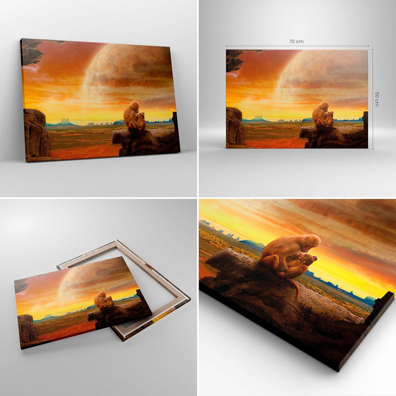 ARTTOR Bilder auf Leinwand Affen Mutter Natur Berg Leinwandbild 70x50cm Wandbilder Dekoration Wohnzi