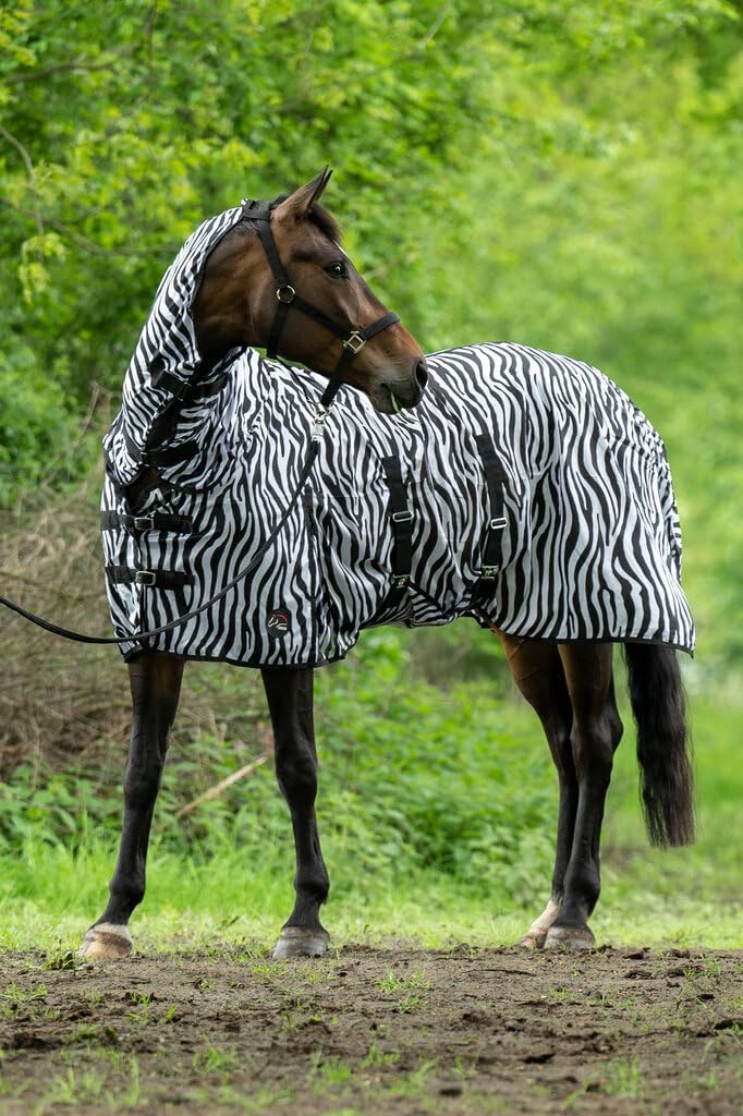 HKM Fliegendecke mit Halsteil -Zebra- mit Bauchlatz, weiss/schwarz, 145 Weiss/Schwarz 145 cm, Weiss/