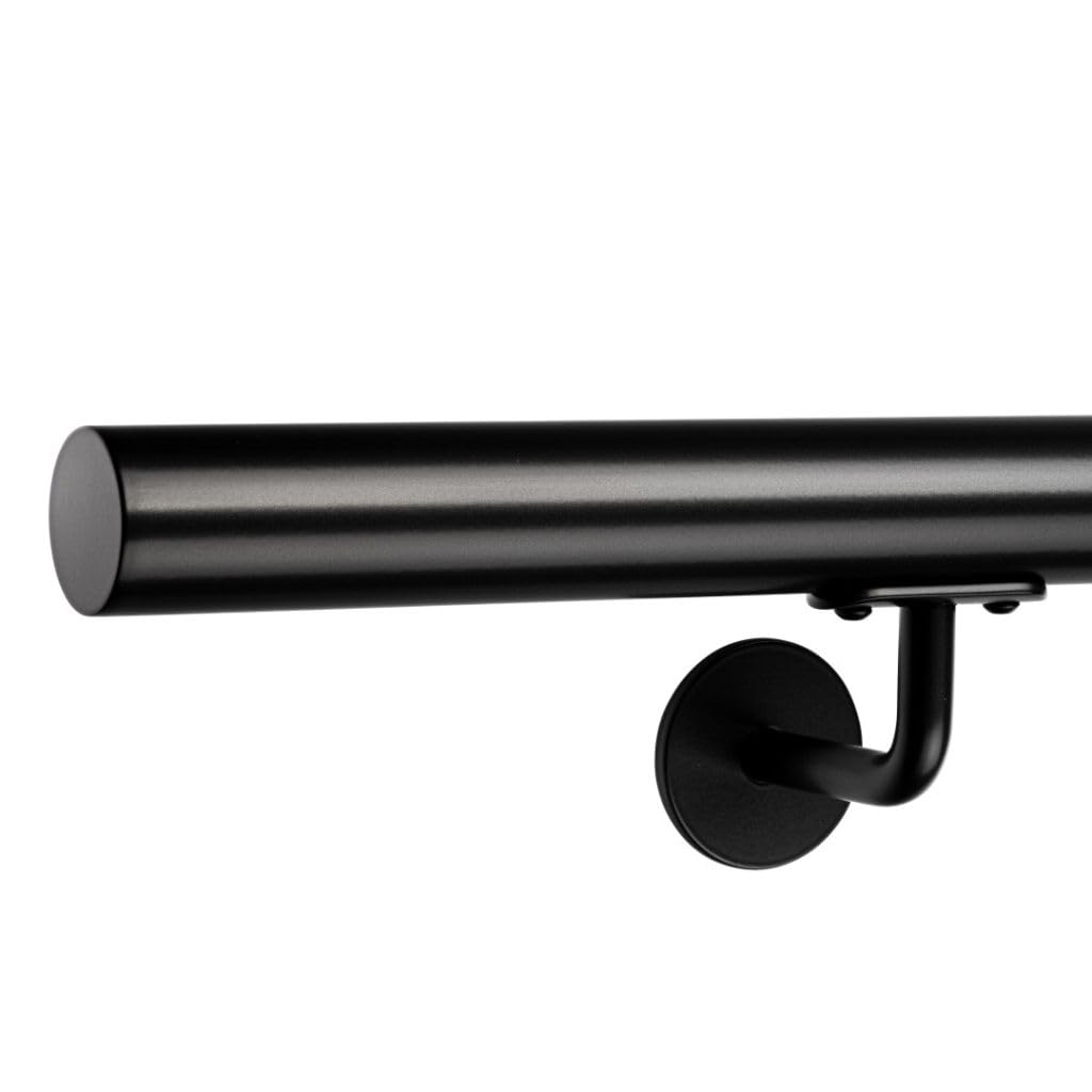 Sellon24 Wandhandlauf Edelstahl AISI 304 Ø42,4 mm pulverbeschichtet Schwarz RAL 9005 - FlowDrill-Gew