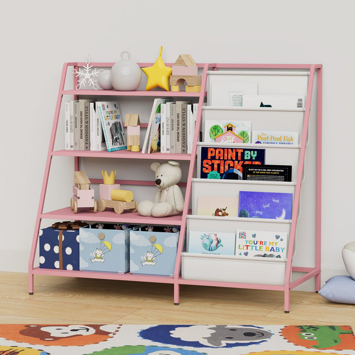 NACHES Bücherregal Kinder Metall mit 5 Fächern und 3 Abalege, Kinderregal Montessori Spielzeug-Organ
