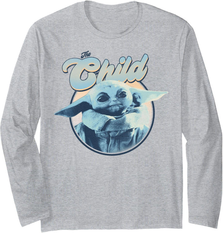 Star Wars: The Mandalorian The Child Retro Portrait Blue Hue Langarmshirt