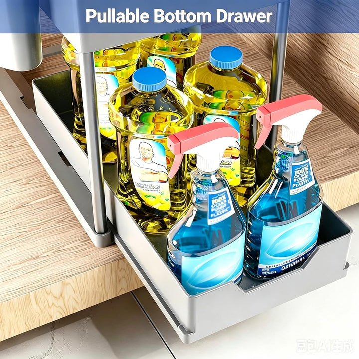Puricon 2 Set Unter Waschbecken Regal, 2 Etagen Standregal Küche Arbeitsplatte Regal Organizer, Mehr