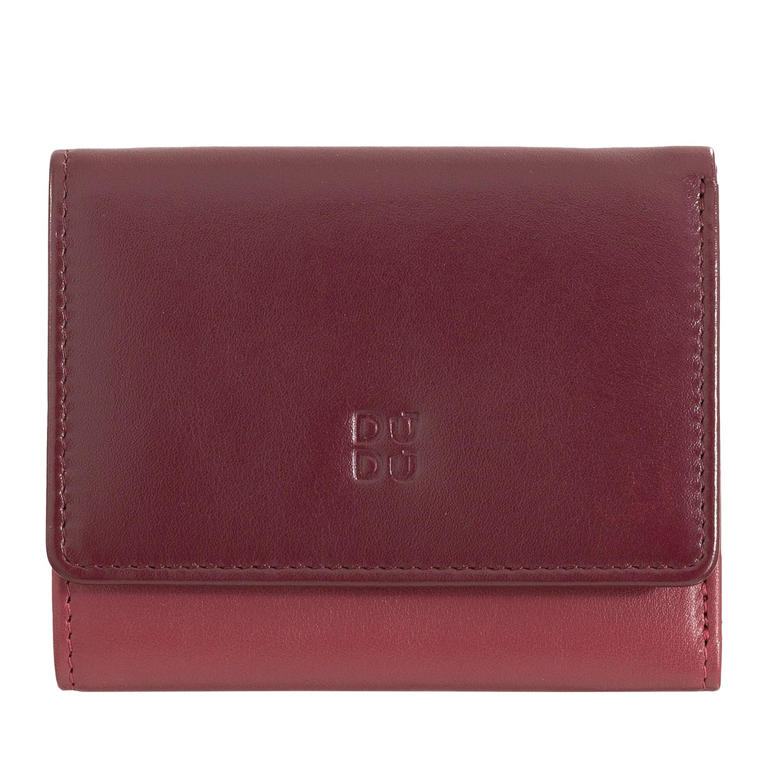 DUDU Kleine Damen-Brieftasche aus Leder mit RFID-Schutz, Münzfach und Klickverschluss, kompakt, 6 Ka