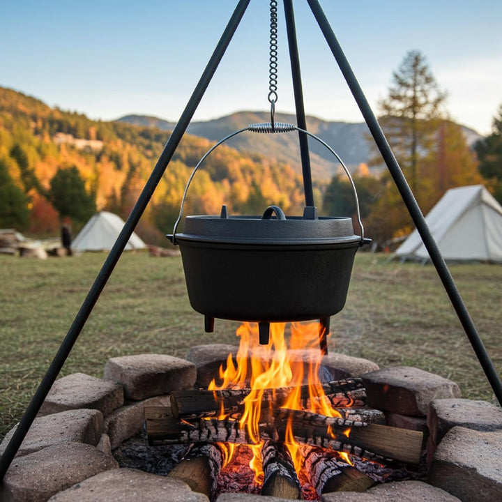 QLS Gusseisen Feuertopf 6 L Dutch Oven mit Deckel für Grill Lagerfeuer | Massives Gusseisen speicher