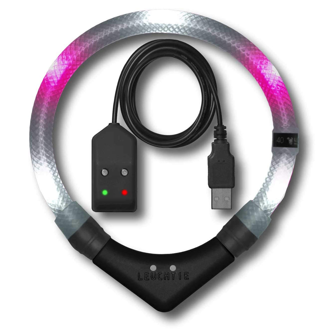 LEUCHTIE® Leuchthalsband Easy Charge weiss-pink Grösse 47,5 I LED Halsband für Hunde I USB aufladbar