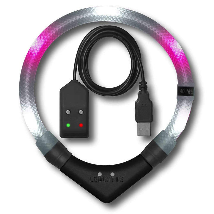 LEUCHTIE® Leuchthalsband Easy Charge weiss-pink Grösse 47,5 I LED Halsband für Hunde I USB aufladbar