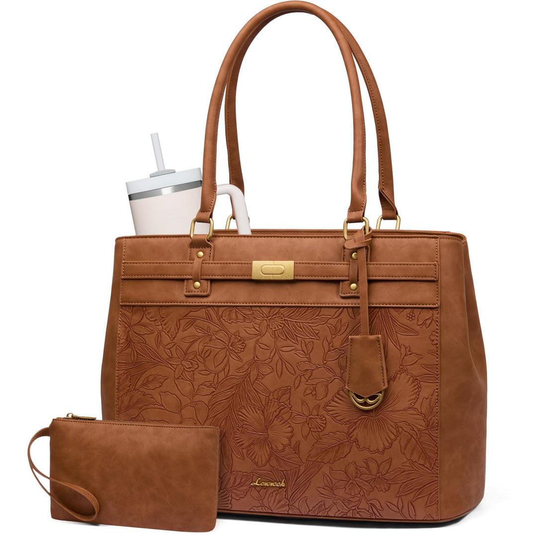 LOVEVOOK Handtasche Damen Gross, 15,6 Zoll Elegant Laptoptasche Arbeitstasche, PU Leder Business Sho