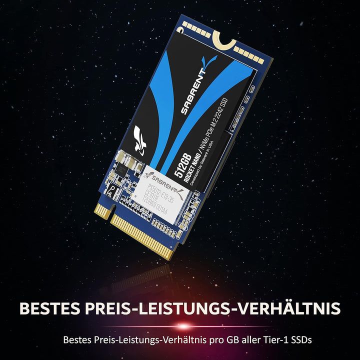 Sabrent 512 GB Rocket NVMe PCIe M.2 2242 DRAM-freie interne Hochleistungs-SSD mit geringem Stromverb