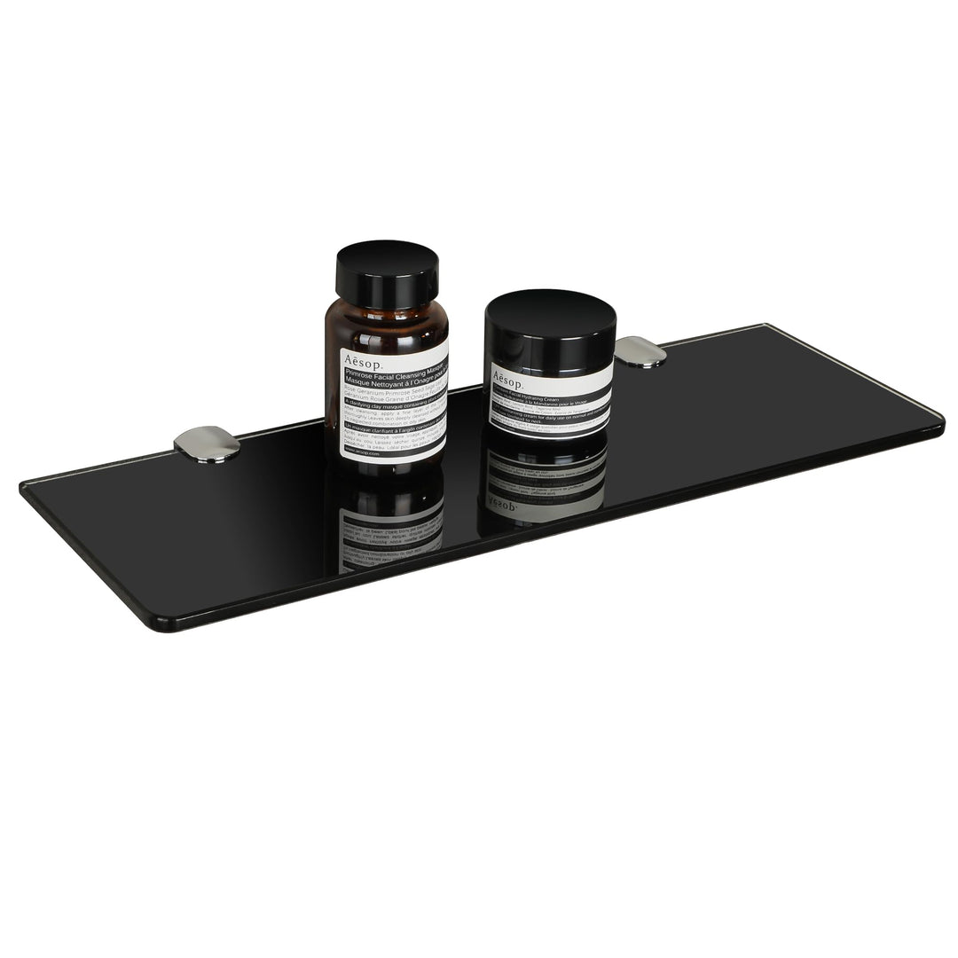 SAYAYO Glasregal Schwarz, Badregal Duschablage Schwarz Glasablage mit 7MM Dicke Rechteck Regal Glas