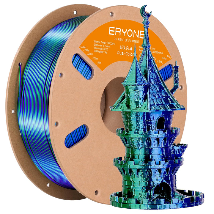 ERYONE Dual Zweifarbig PLA Filament 1.75mm, 3D Drucker Filament 1kg Spule +/- 0,02 mm, Seide Blau &