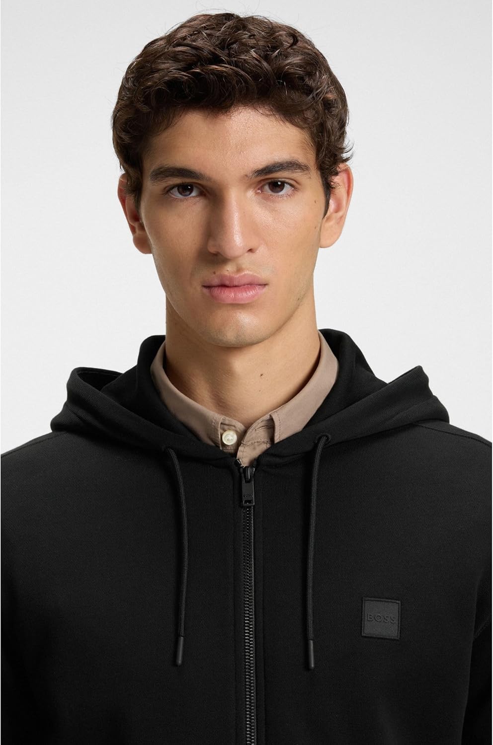 BOSS Herren Zetalky Hoodie aus Baumwoll-Terry mit tonalem Logo-Aufnäher und Reissverschluss L Black1