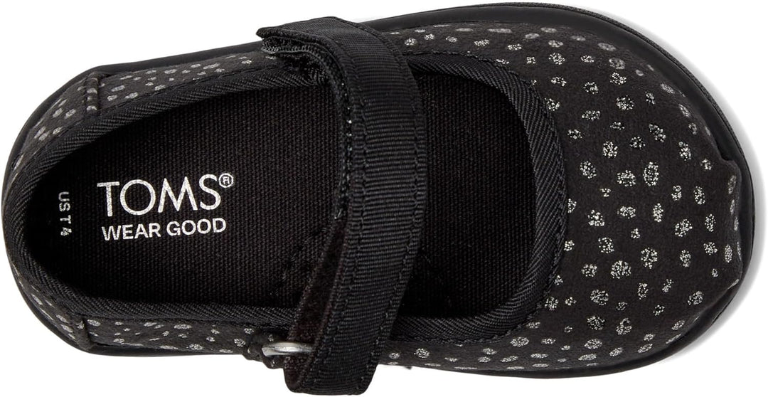 TOMS Mädchen Tiny Mary Jane Sneaker 19.5 EU Black Foil Dot Microfiber, 19.5 EU Black Foil Dot Microf