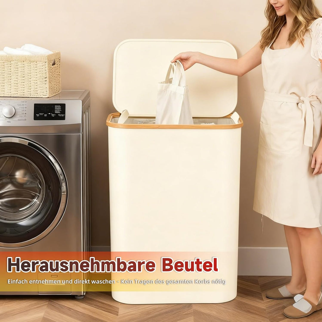 Faltbarer Wäschekorb 3 Fächer mit Deckel, Grau | 160L Grosser Laundry Basket, Oxford Material, Für S