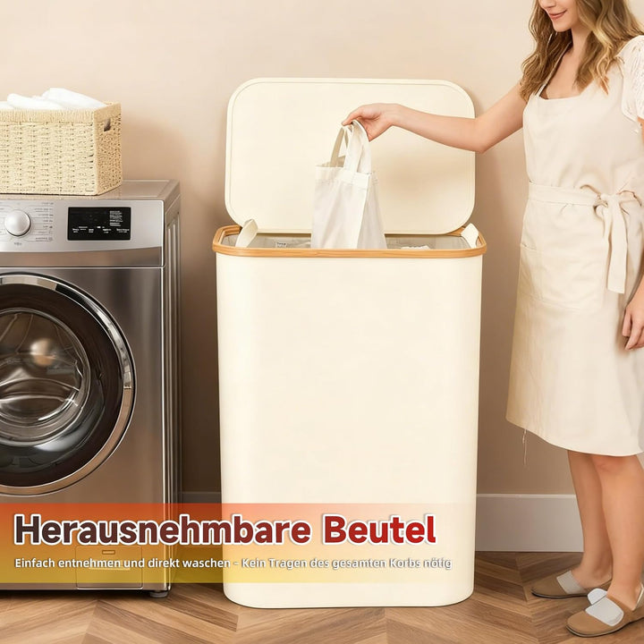Faltbarer Wäschekorb 3 Fächer mit Deckel, Grau | 160L Grosser Laundry Basket, Oxford Material, Für S