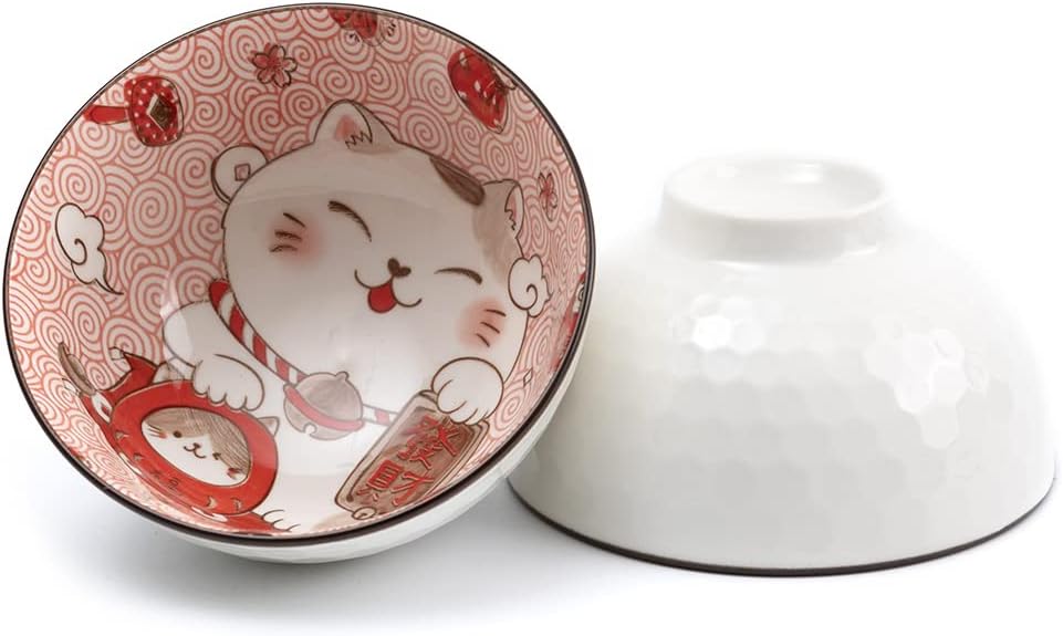 lachineuse - Set mit 4 Schalen Maneki Neko – Reisschale, Frühstück & Suppe – japanisches Geschirr au