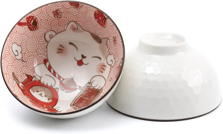 lachineuse - Set mit 4 Schalen Maneki Neko – Reisschale, Frühstück & Suppe – japanisches Geschirr au