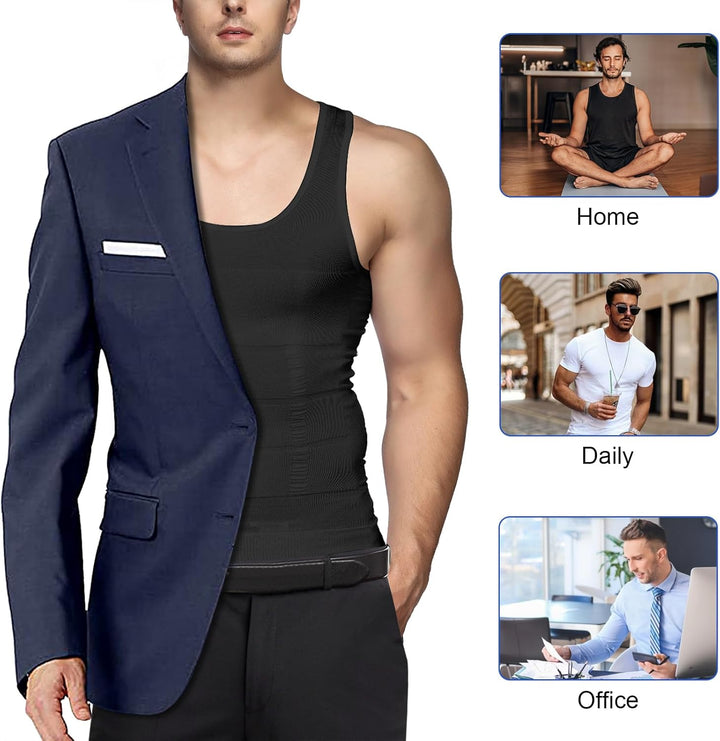Odoland Unterhemden Herren Shapewear 3er Pack Tank Top Compression Shirt Kompressionsshirt Bauchweg