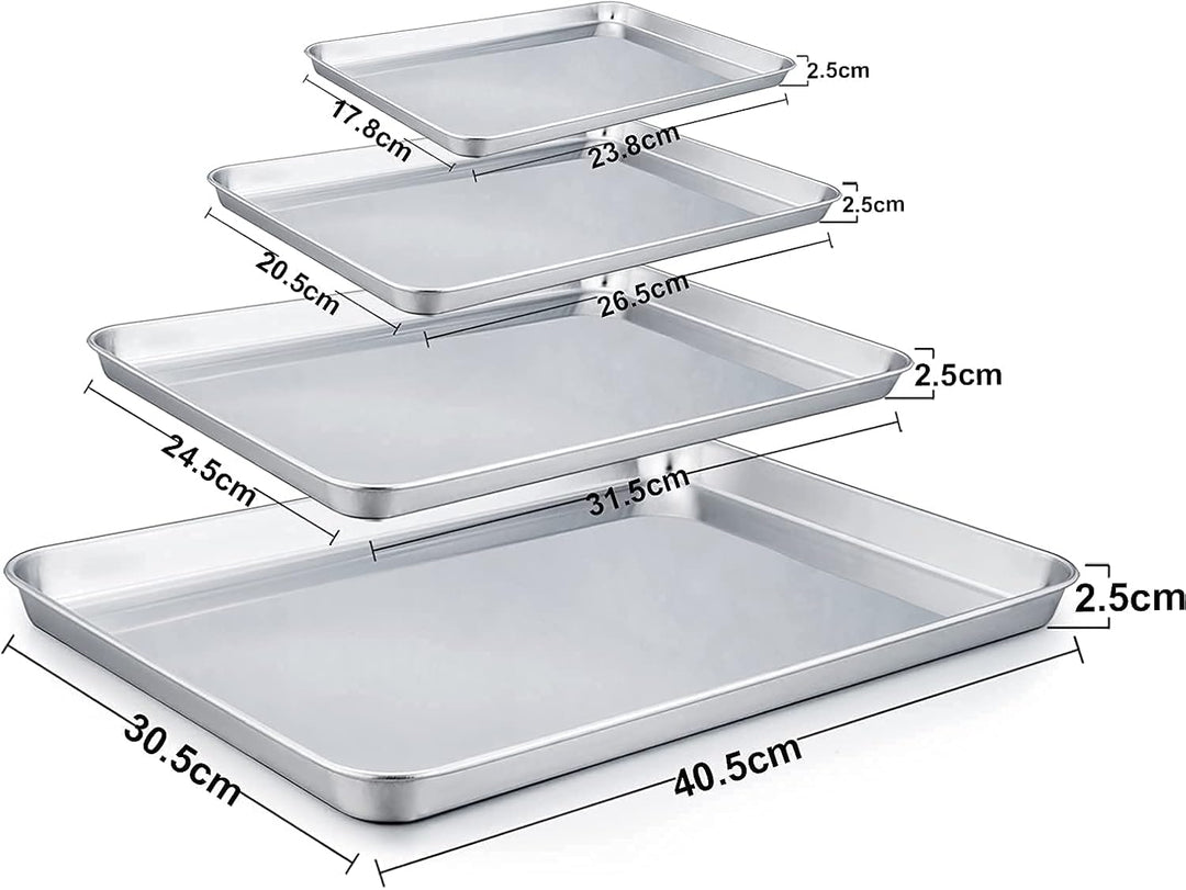 Homikit Backblech, Edelstahl Ofenblech Kuchenblech 4er Set, Rechteckige Fettpfanne Backofen zum Back