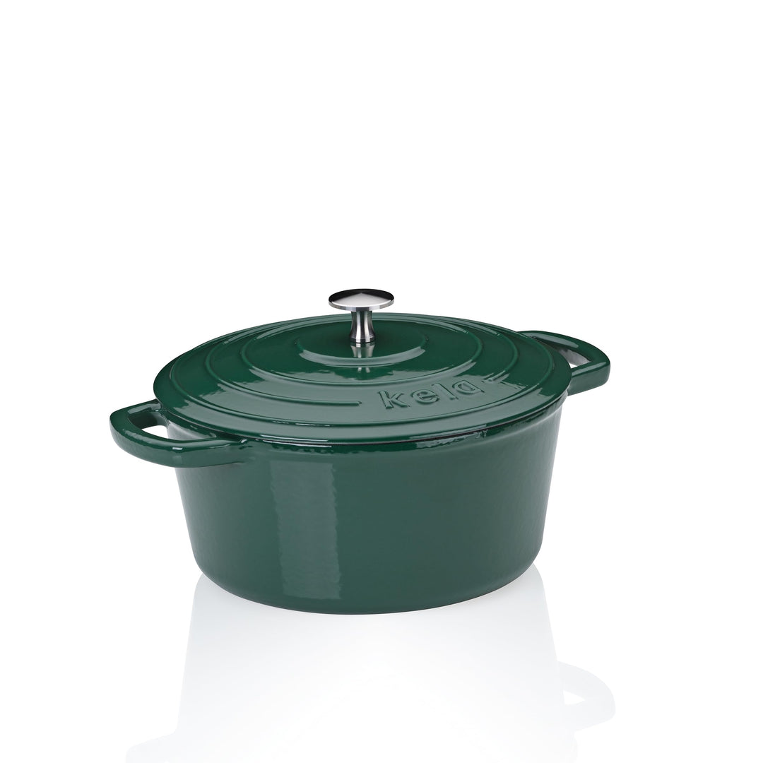 kela Bräter Gusseisen rund 3,8 Liter, Dutch Oven CALIDO, Induktion Gussbräter mit Deckel, Gusseisen