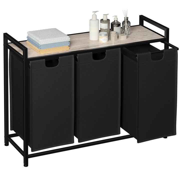AMHANCIBLE Wäschekorb 3 Fächer, Wäschesammler mit Ablage, Wäschebox, Wäschesack aus Oxford-Gewebe au