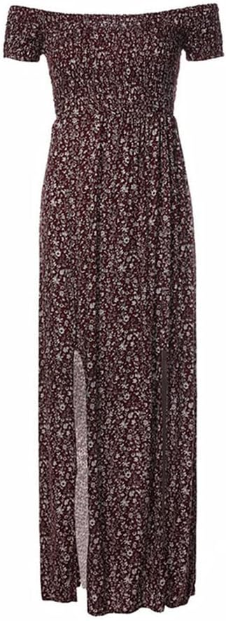 Coloody Sommerkleid Damen Lang Off Shoulder Maxikleider für Damen Blumenrock Schlitz Kleider Strandm