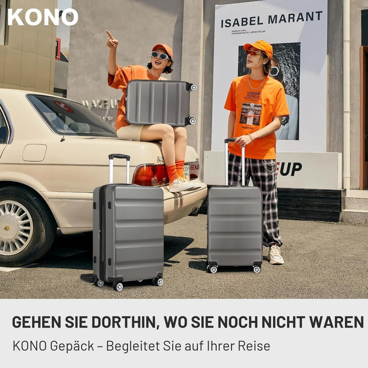 KONO Koffer Trolley Kofferset 3 Teilig Erweiterbarer Leichte Hartschalenkoffer aus ABS+PC Reisekoffe