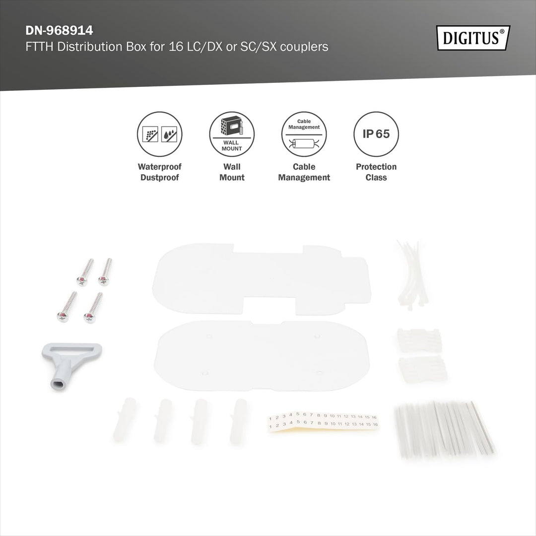DIGITUS Outdoor FTTH Distributions Box - 16x LC/Duplex oder 16x SC/Simplex - IP65 Schutzklasse - Gla
